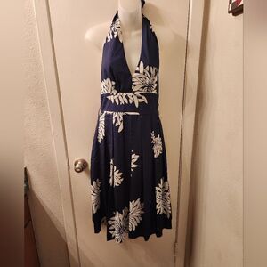 Adrianna Papell dark blue and white floral pattern halter dress Size 4